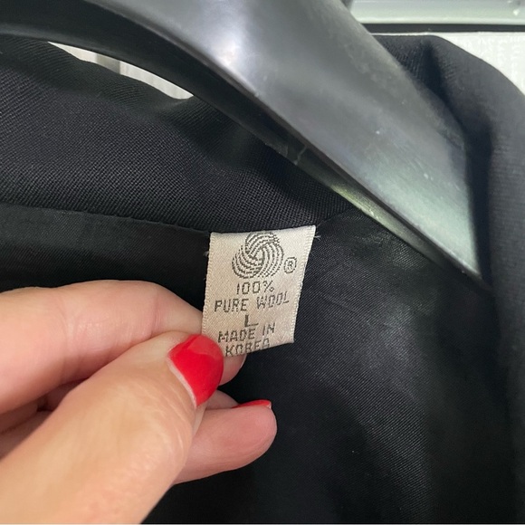 Linda Allard for Ellen Tracy Vintage Black Trench Coat 100% Wool Size Large - Picture 6 of 14